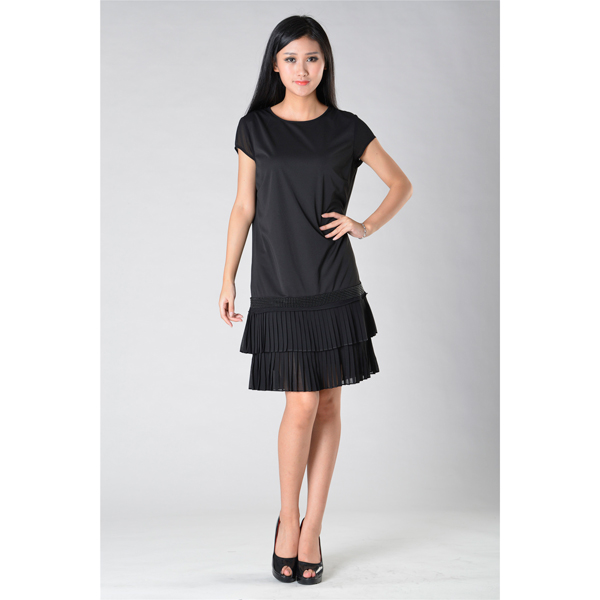 SY007-10撞壓折短袖連衣裙正面效果 SY007-10撞壓折短袖連衣裙正面效果